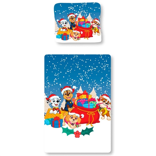 Image of Paw Patrol Julesengetøj i 100% blødt bomuld - 140x200 cm - De glade hundevenner med julegaver - Sengesæt